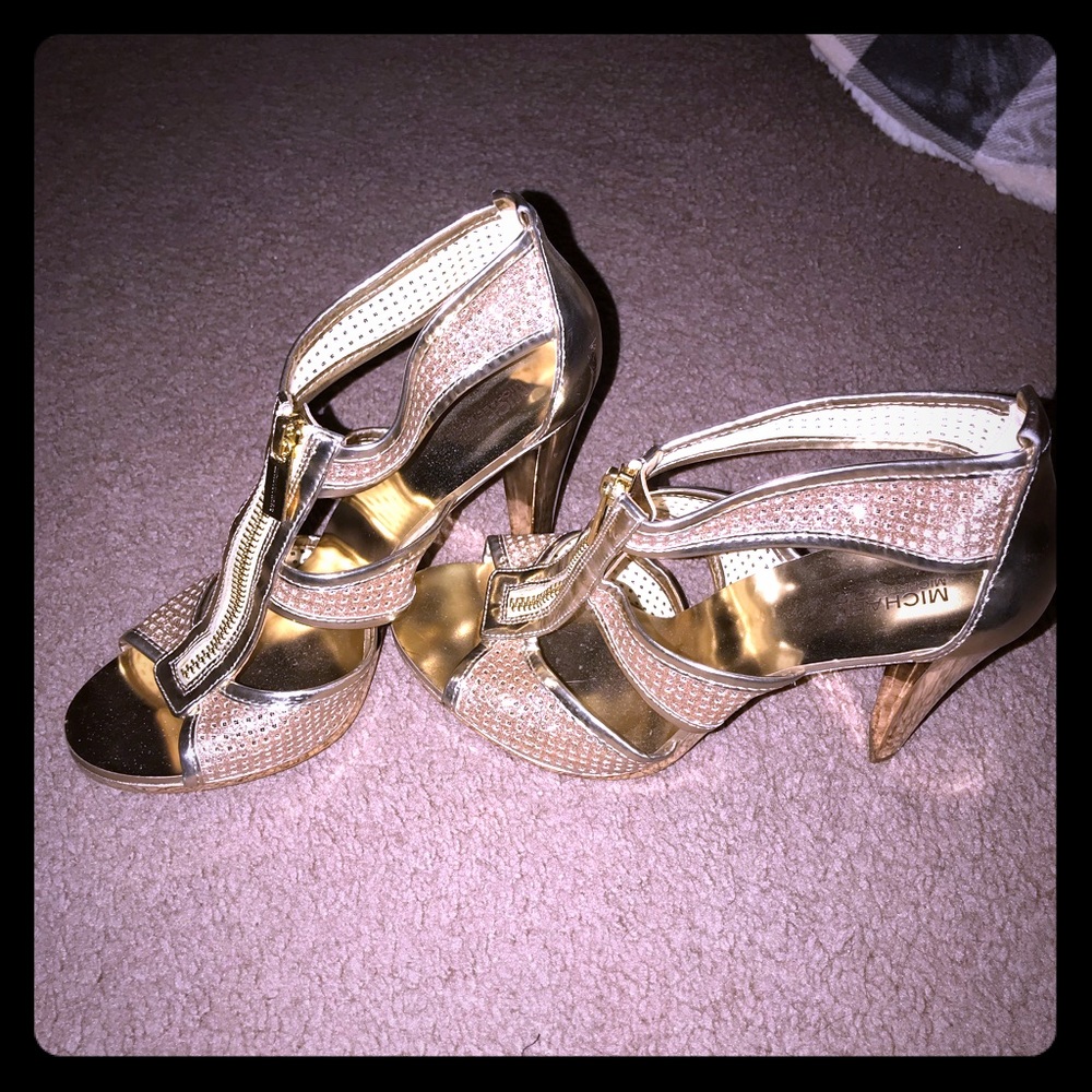 Michael Kors gold 4in zipper heels